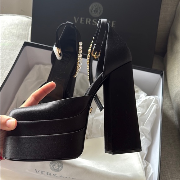 Versace Aevitas Platform Black Women's Shoes with Crystal Accents - Picture 8 of 9